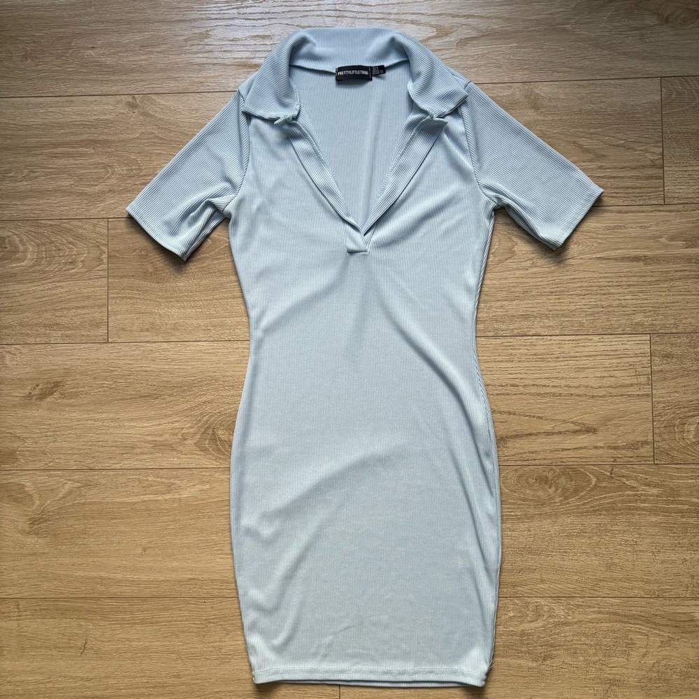 Pretty Little Thing Ribbed Polo Shift Dress - baby blue